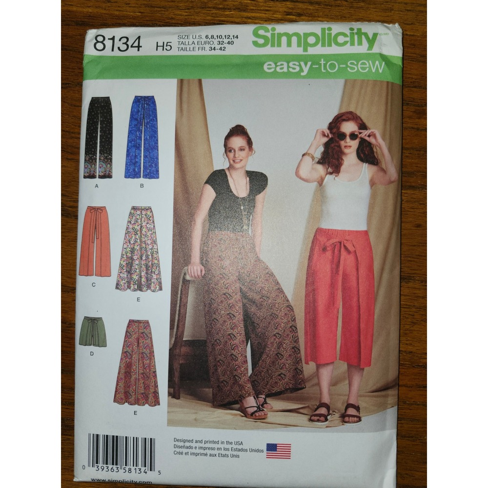Simplicity 8134 Sewing Pattern Misses Wrap Front Wide Leg Pants Shorts Size 6-14
